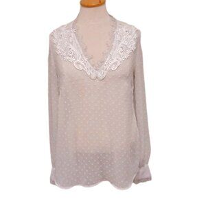 BCBG Sheer Dobby Dot Lace Trim Chiffon Blouse- Sz. Sm